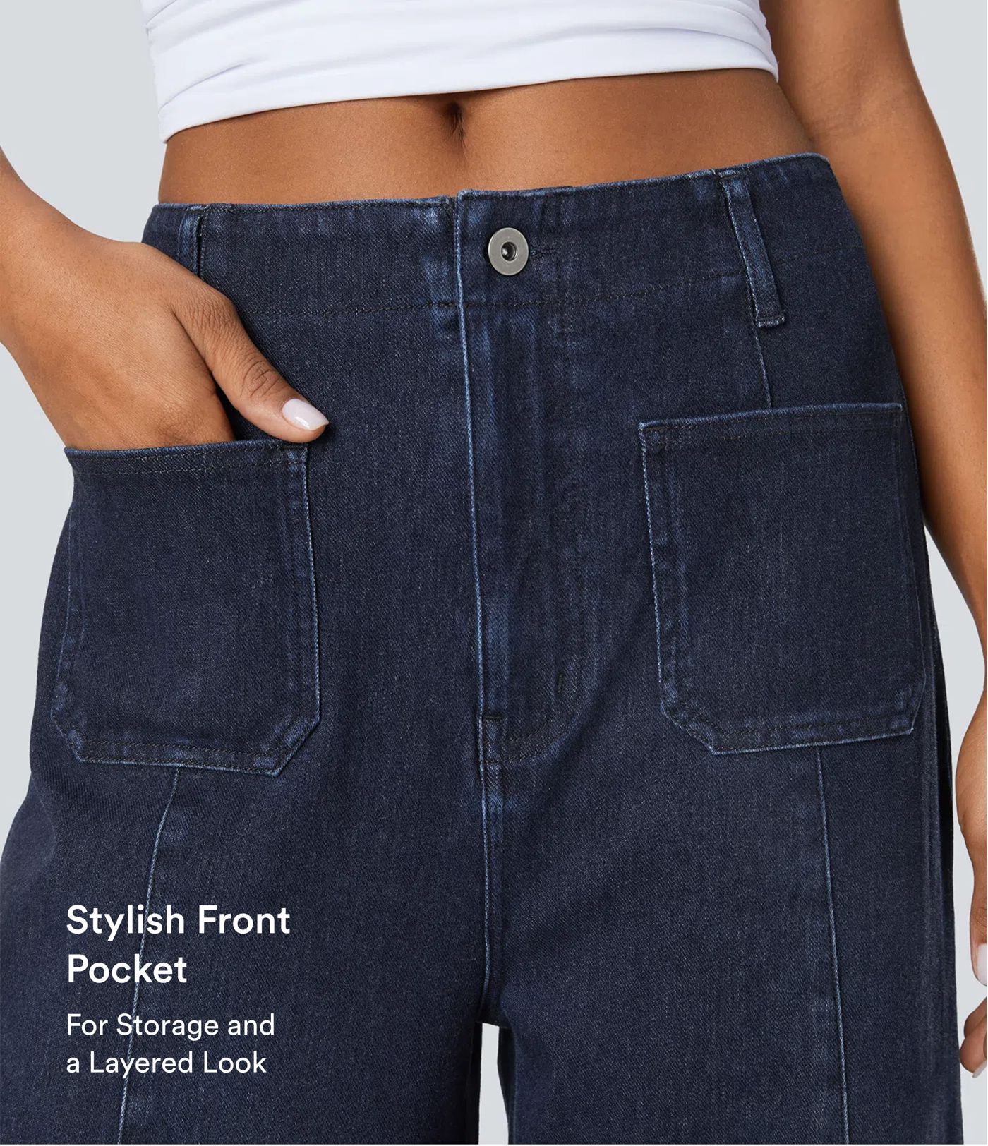 Halara Flex™ High Waisted Pockets Washed Casual Wide Leg Jeans