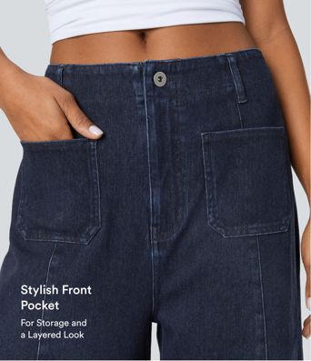 Halara Flex™ High Waisted Pockets Washed Casual Wide Leg Jeans