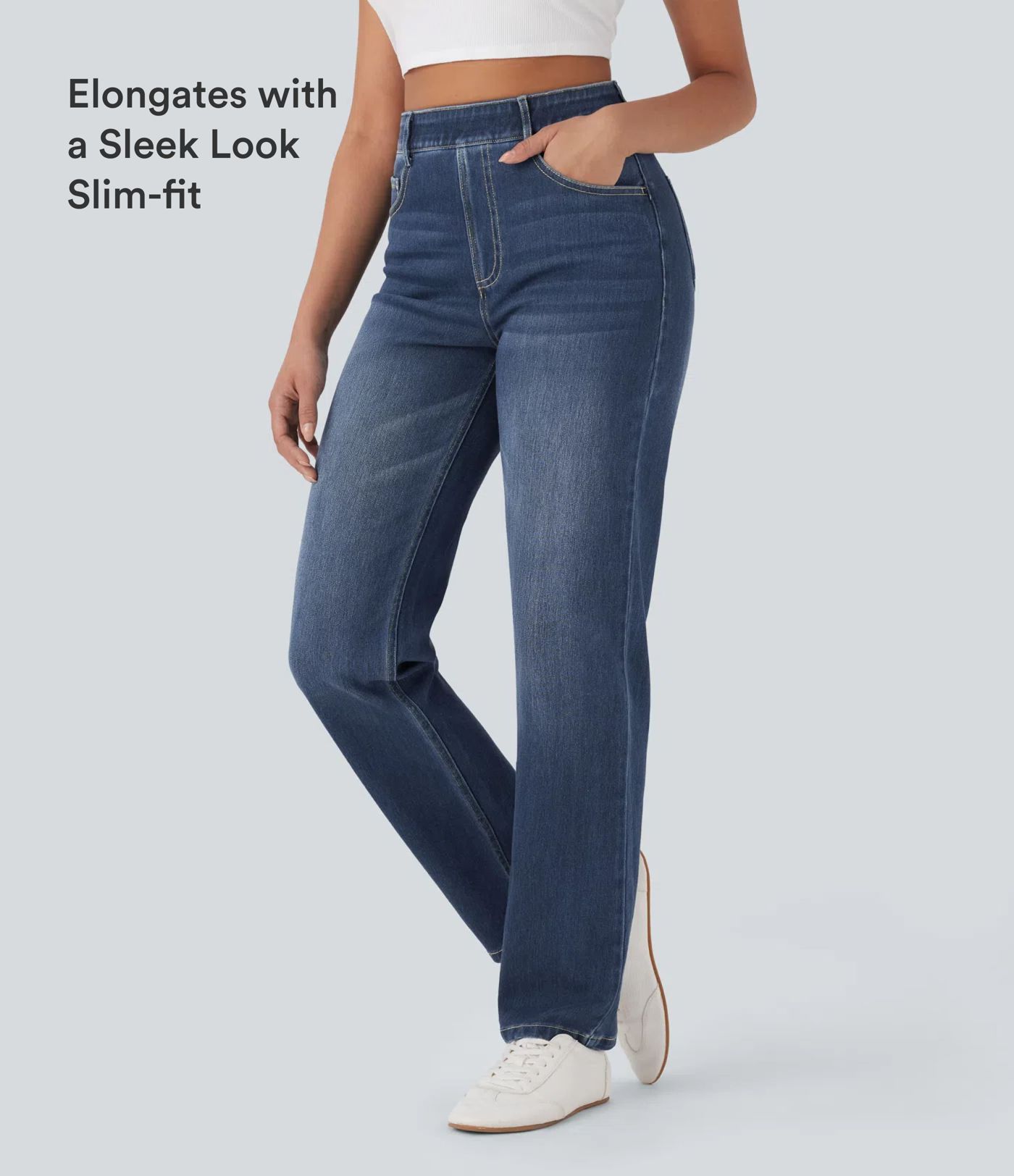 Halara Flex™ High Waisted Tummy Control Pockets Straight Leg Washed Casual Jeans
