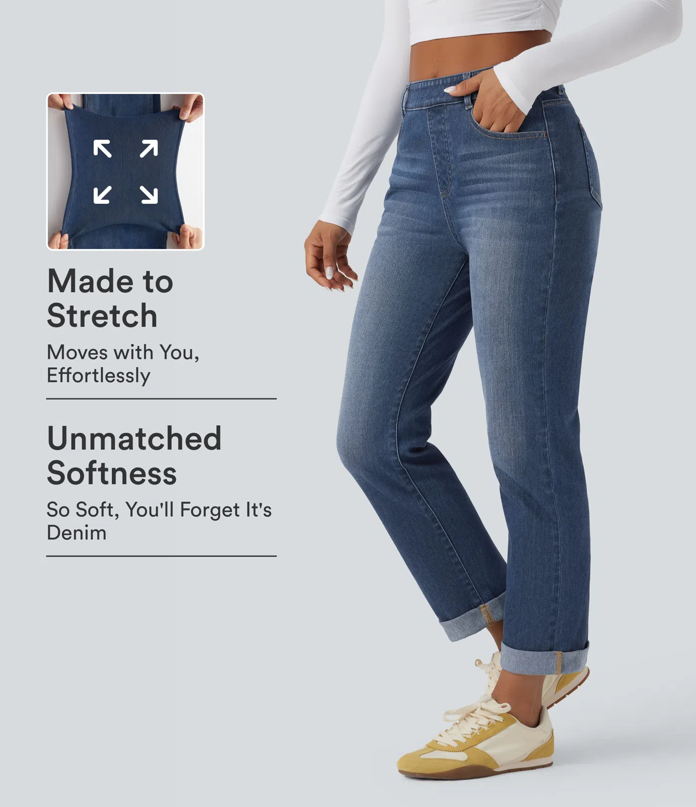Halara Flex™ High Waisted Rolled Hem Casaul Slim Jeans with Pockets