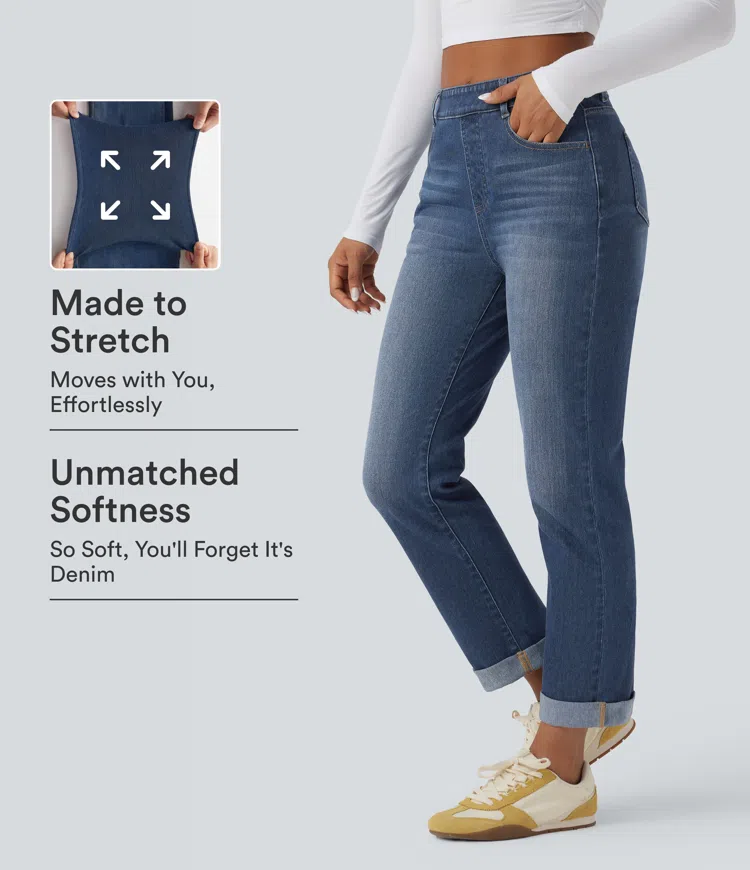 Halara Flex™ High Waisted Rolled Hem Casual Slim Jeans with Pockets