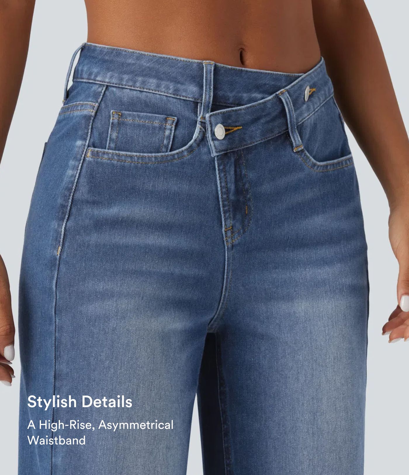 Halara Flex™ Asymmetric High Waisted Washed Casual Baggy Jeans with Pockets