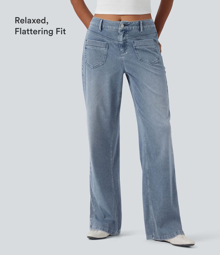 Halara Flex™ Mid Rise Straight Leg Casual Jeans with Pockets