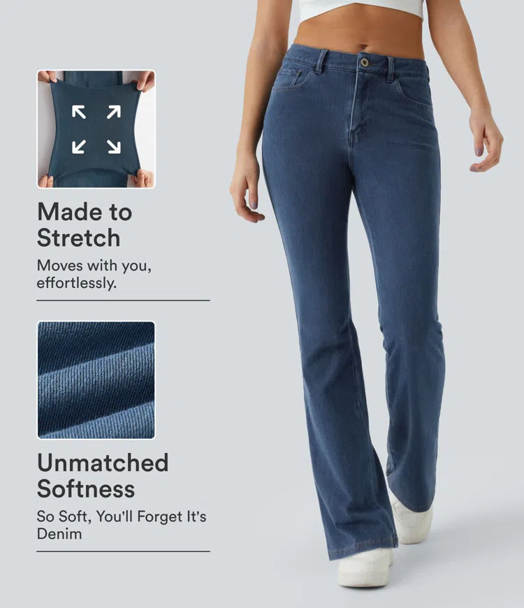 Jeans Halara Flex™ Denim en corte de bota elásticos de tiro medio con botón y bolsillos