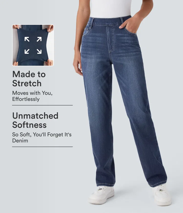 Halara Flex™ High Waisted Pockets Straight Leg Washed Casual Jeans