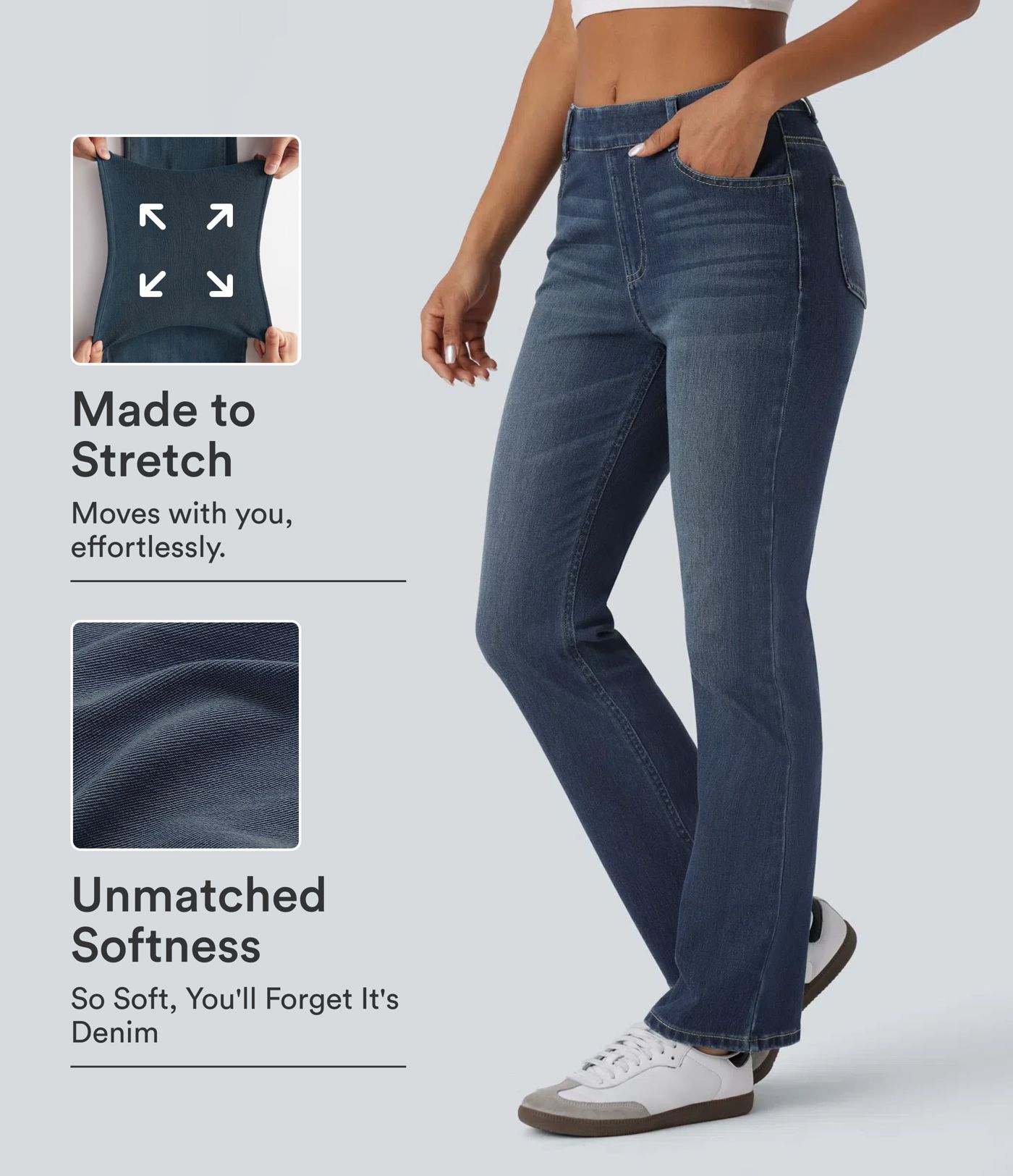 Halara Flex™ High Waisted Pockets Washed Casual Bootcut Jeans