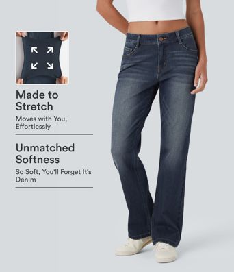 Halara Flex™ Lage Taille Rits Zakken Gewassen Casual bootcut jeans