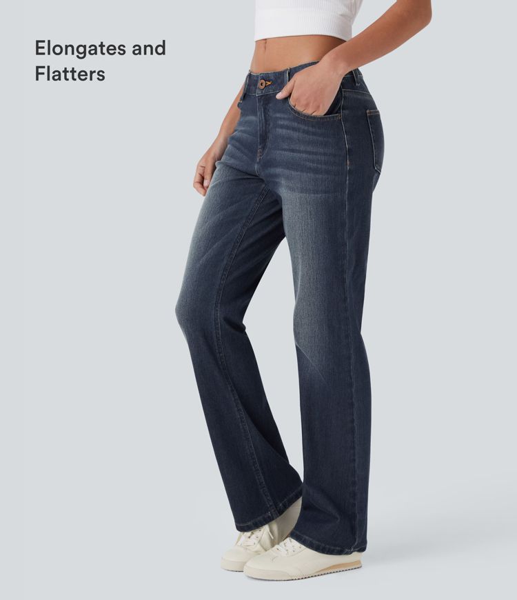 Halara Flex™ Lage Taille Rits Zakken Gewassen Casual bootcut jeans