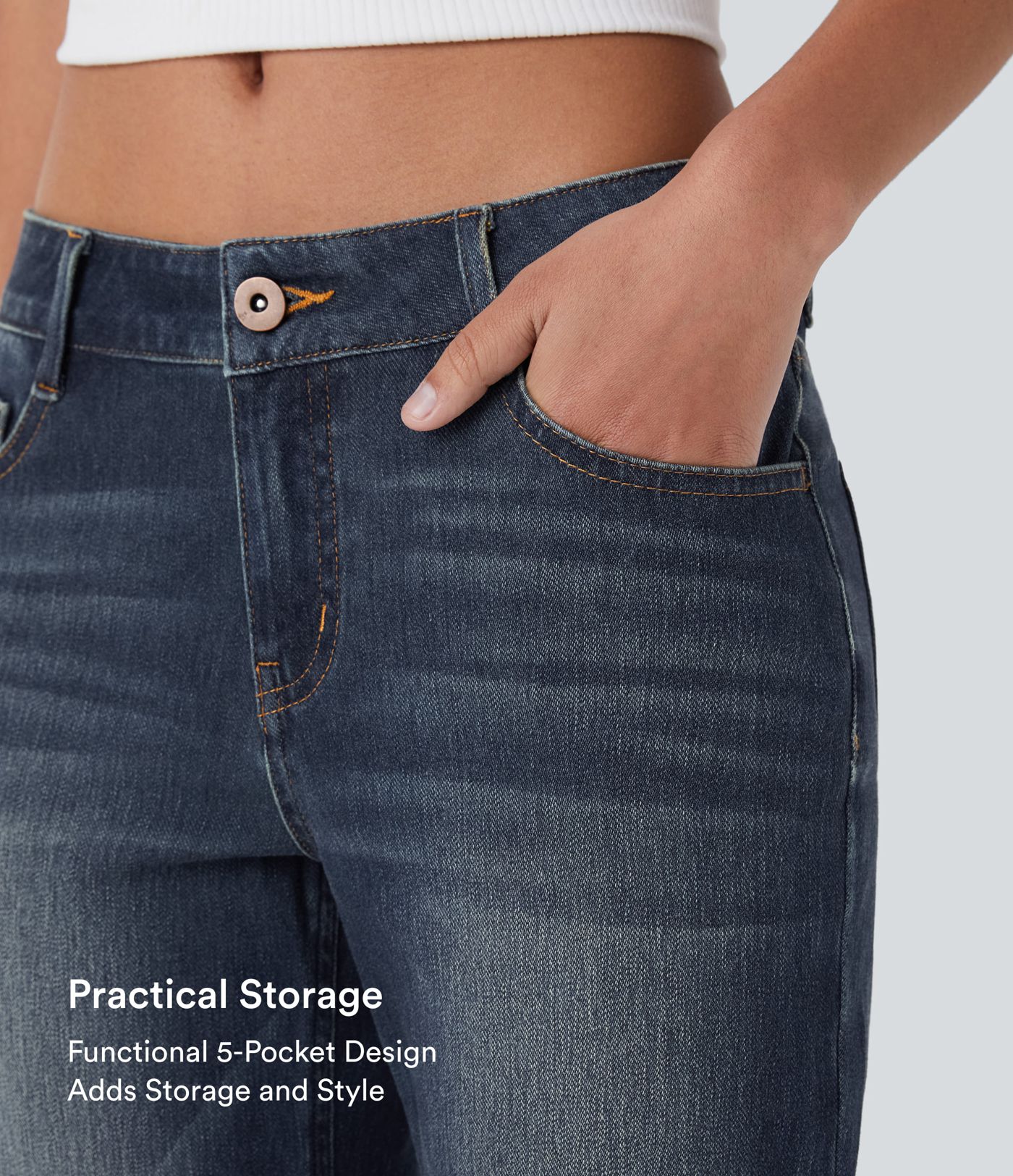 Halara Flex™ Lage Taille Rits Zakken Gewassen Casual bootcut jeans