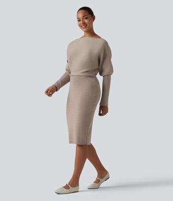 Long Sleeve Midi Casual Sweater Dress