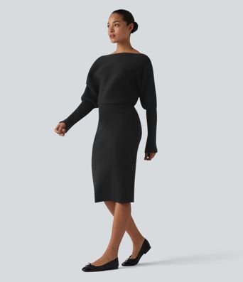 Long Sleeve Midi Casual Sweater Dress Long Sleeve Midi Casual Sweater Dress