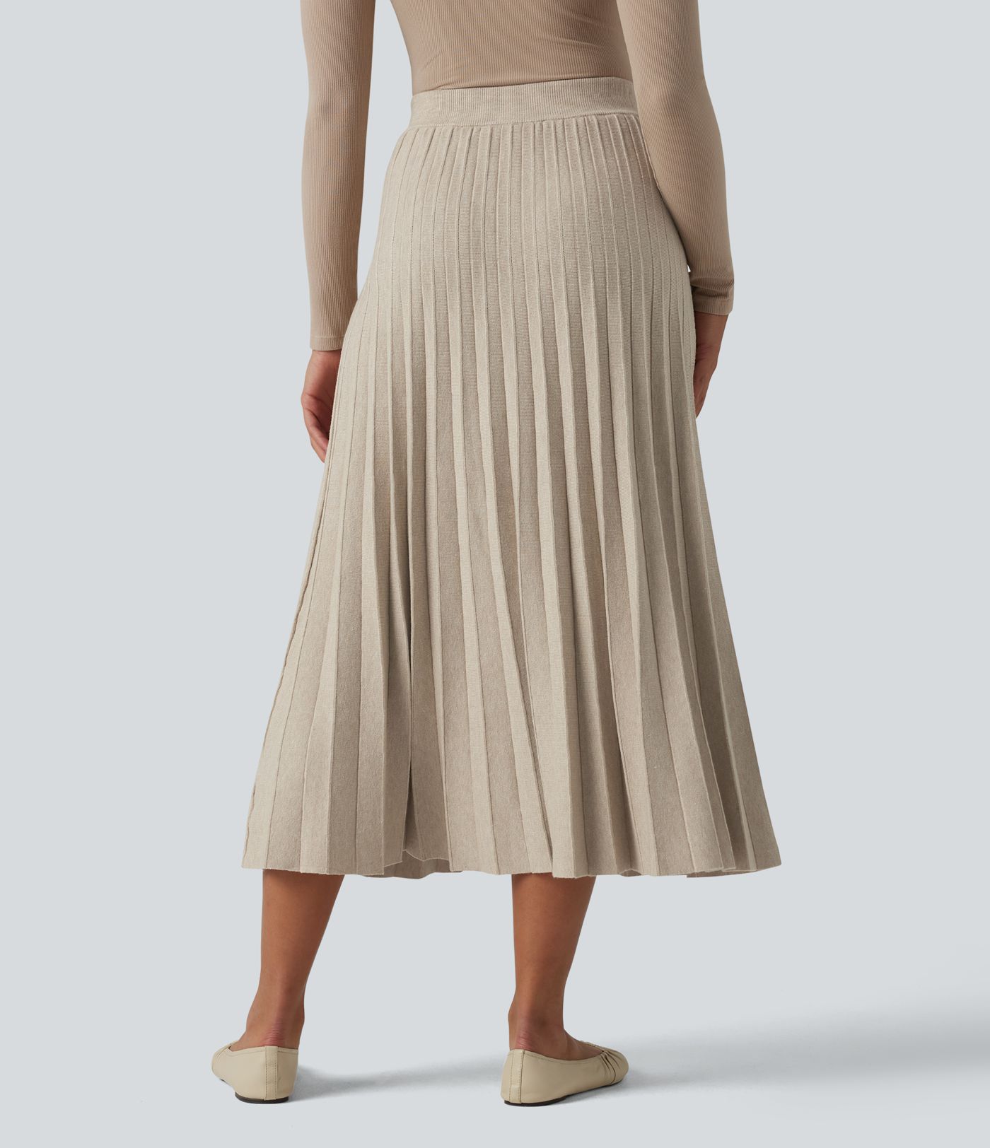 High Waisted Plisse A-Line Midi Casual Sweater Skirt