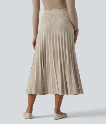 High Waisted Plisse A-Line Midi Casual Sweater Skirt