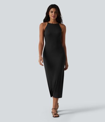 Ribbed Knit Round Neck Midi Casual Slip Dress Ribbed Knit Round Neck Midi Casual Slip Dress