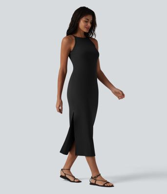 Ribbed Knit Round Neck Midi Casual Slip Dress Ribbed Knit Round Neck Midi Casual Slip Dress