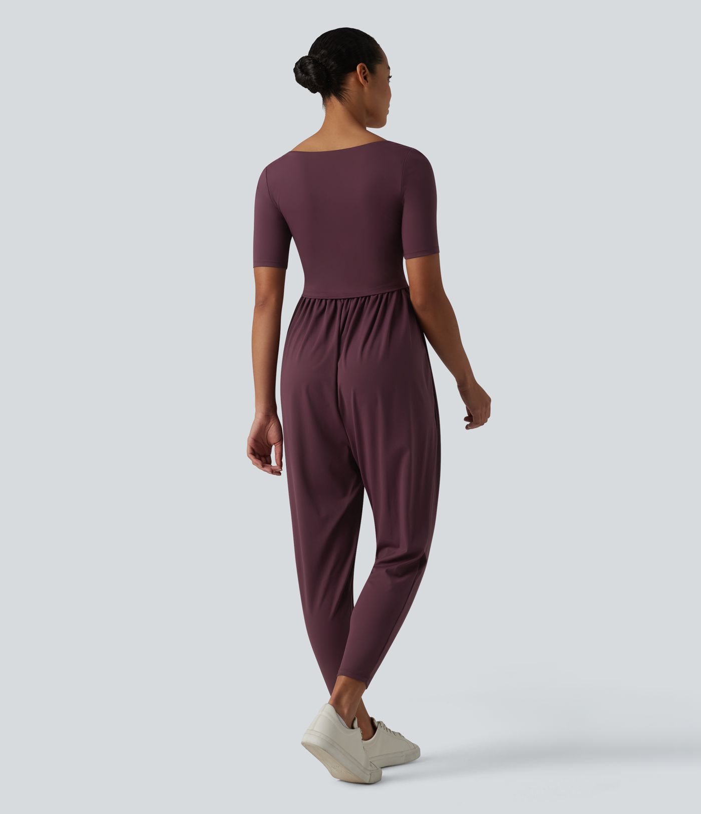 SoftlyZero™ Airy Scoop Neck Short Sleeve Built-in Bra Cool Touch Casual Jumpsuit with Pockets-Easy Peezy Edition