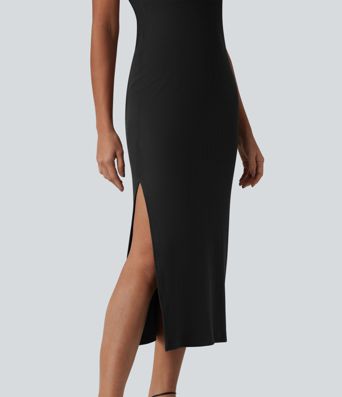 Ribbed Knit Round Neck Midi Casual Slip Dress Ribbed Knit Round Neck Midi Casual Slip Dress