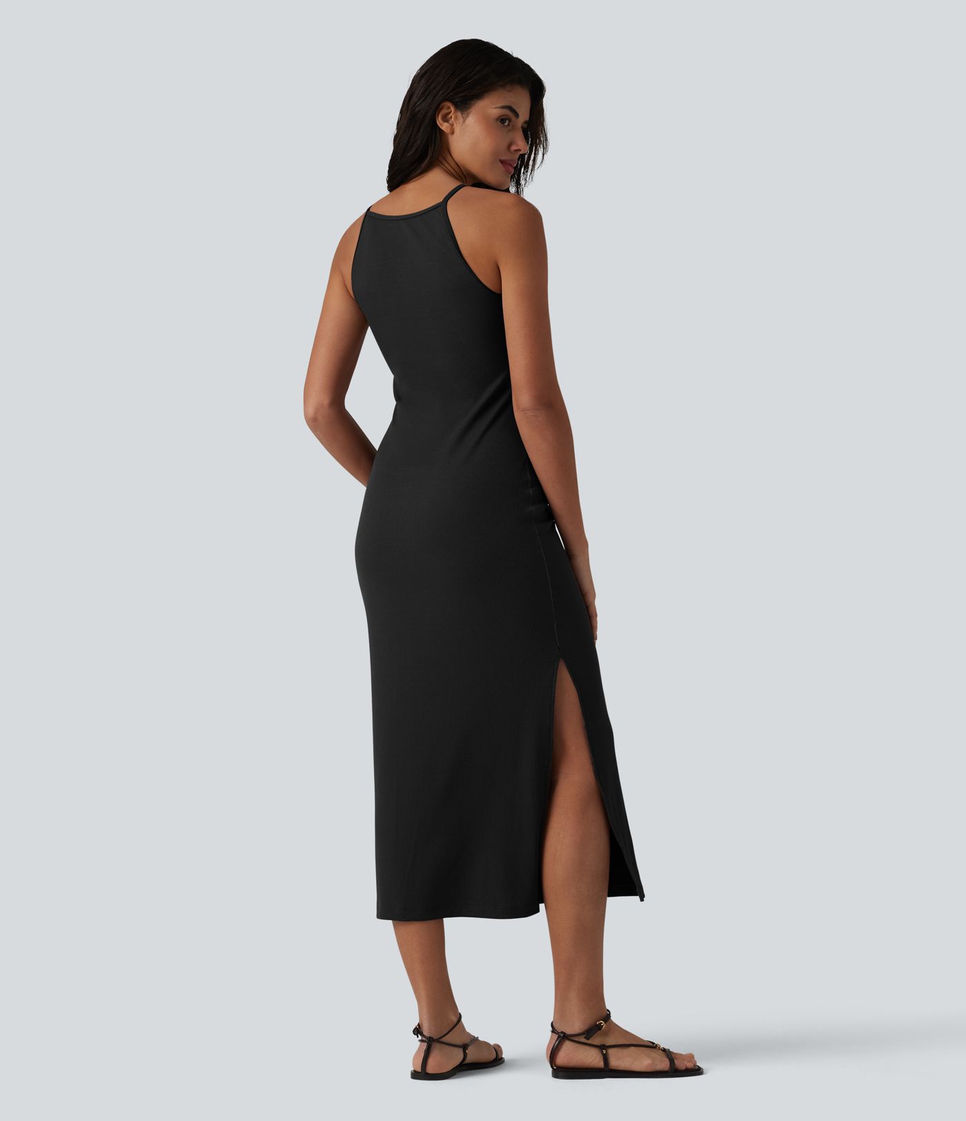 Ribbed Knit Round Neck Midi Casual Slip Dress Ribbed Knit Round Neck Midi Casual Slip Dress