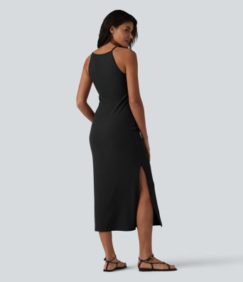 Ribbed Knit Round Neck Midi Casual Slip Dress Ribbed Knit Round Neck Midi Casual Slip Dress