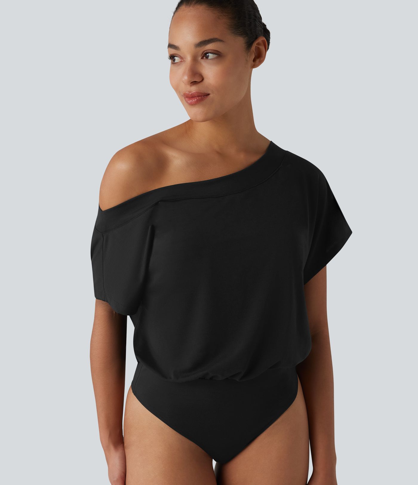 One Shoulder Built-in Bra Short Sleeve Quick Dry Casual Bodysuit One Shoulder Built-in Bra Short Sleeve Quick Dry Casual Bodysuit