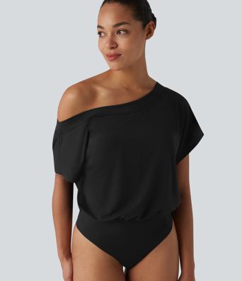 One Shoulder Built-in Bra Short Sleeve Quick Dry Casual Bodysuit One Shoulder Built-in Bra Short Sleeve Quick Dry Casual Bodysuit