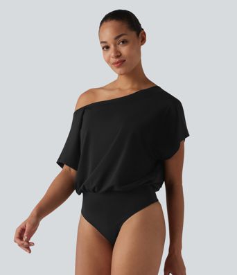 One Shoulder Built-in Bra Short Sleeve Quick Dry Casual Bodysuit One Shoulder Built-in Bra Short Sleeve Quick Dry Casual Bodysuit