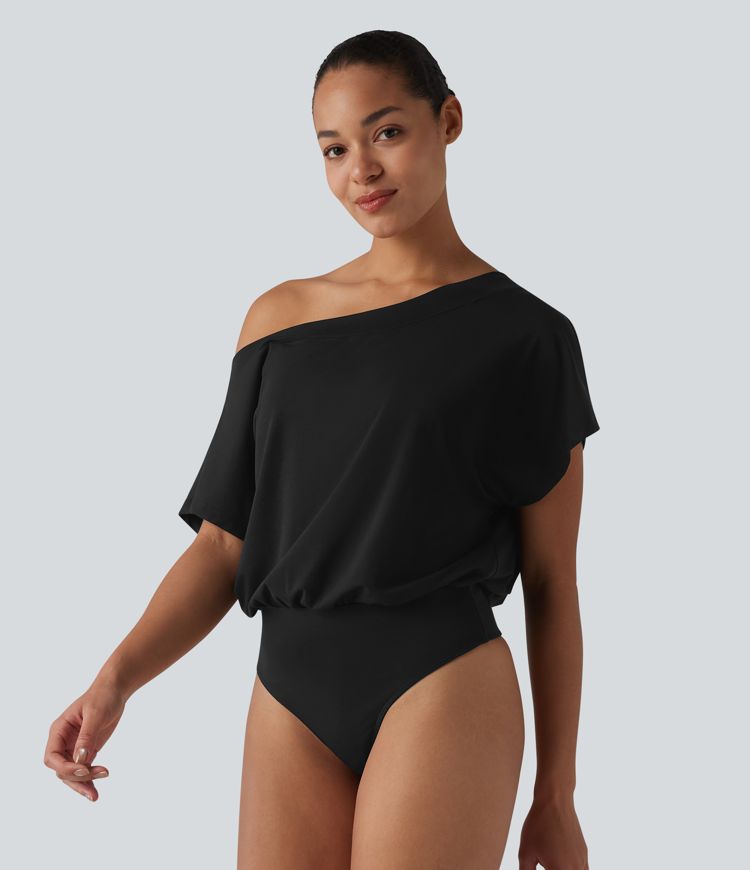 One Shoulder Built-in Bra Short Sleeve Quick Dry Casual Bodysuit One Shoulder Built-in Bra Short Sleeve Quick Dry Casual Bodysuit