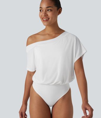 Lässiger Bodysuit mit kurzen Ärmeln, One-Shoulder-Design und integriertem BH - schnelltrocknend