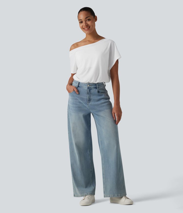 Lässiger Bodysuit mit kurzen Ärmeln, One-Shoulder-Design und integriertem BH - schnelltrocknend