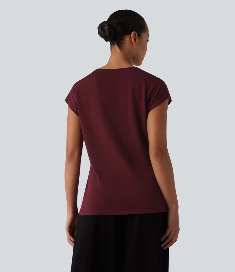 V Neck Short Sleeve Work Sweater