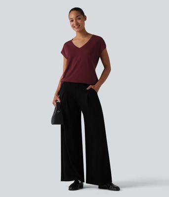 V Neck Short Sleeve Work Sweater