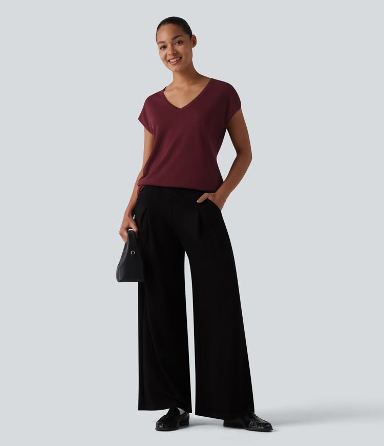 V Neck Short Sleeve Work Sweater