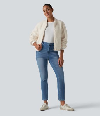 Lässige Sherpa-Jacke mit Seitentaschen und Reißverschluss