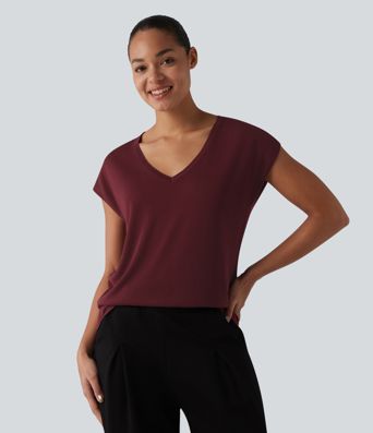 V Neck Short Sleeve Work Sweater