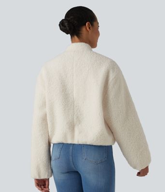 Lässige Sherpa-Jacke mit Seitentaschen und Reißverschluss