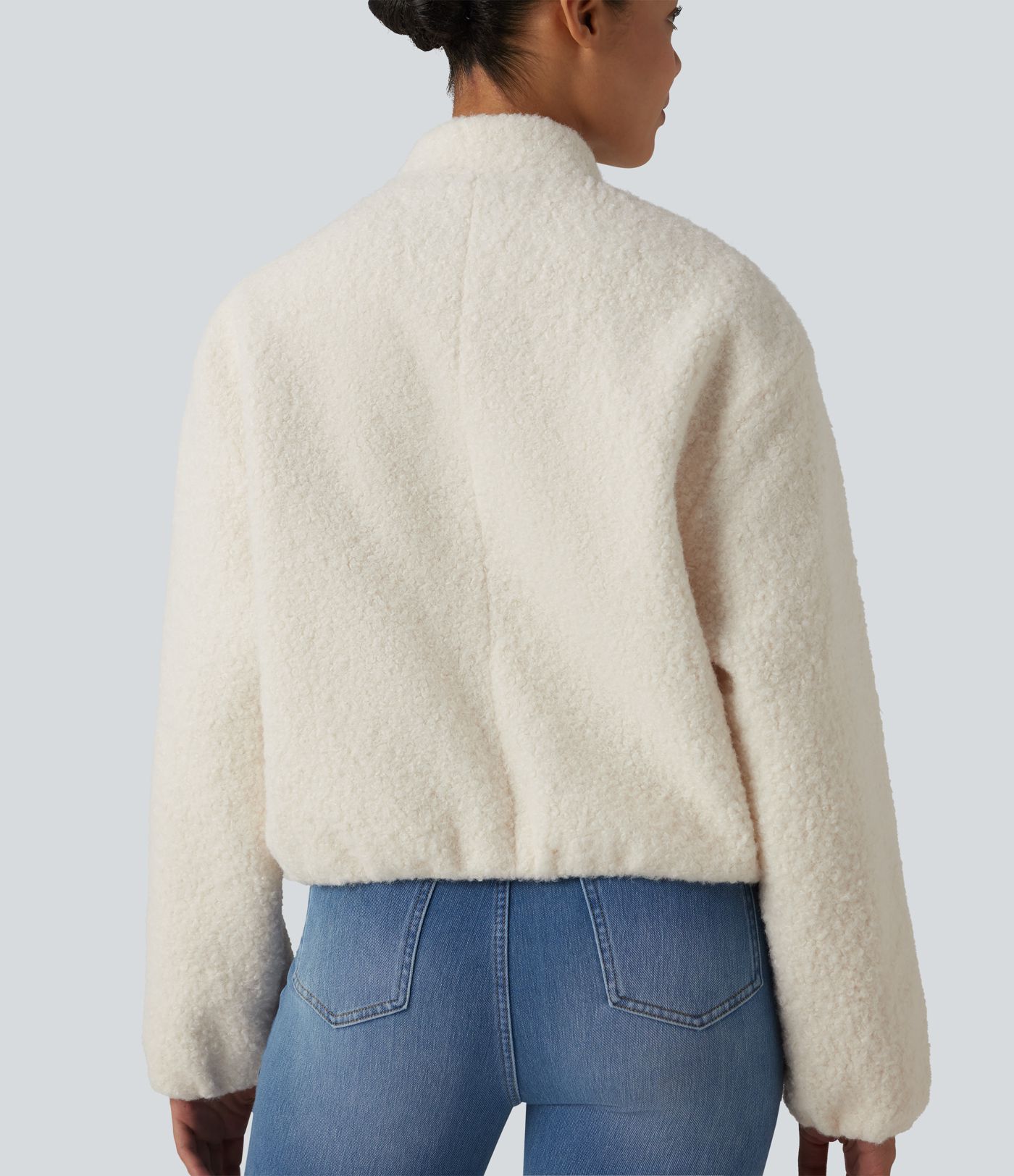 Lässige Sherpa-Jacke mit Seitentaschen und Reißverschluss