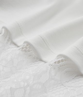 Crew Neck Half Sleeve Contrast Lace Casual Cotton T-Shirt