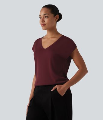 V Neck Short Sleeve Work Sweater