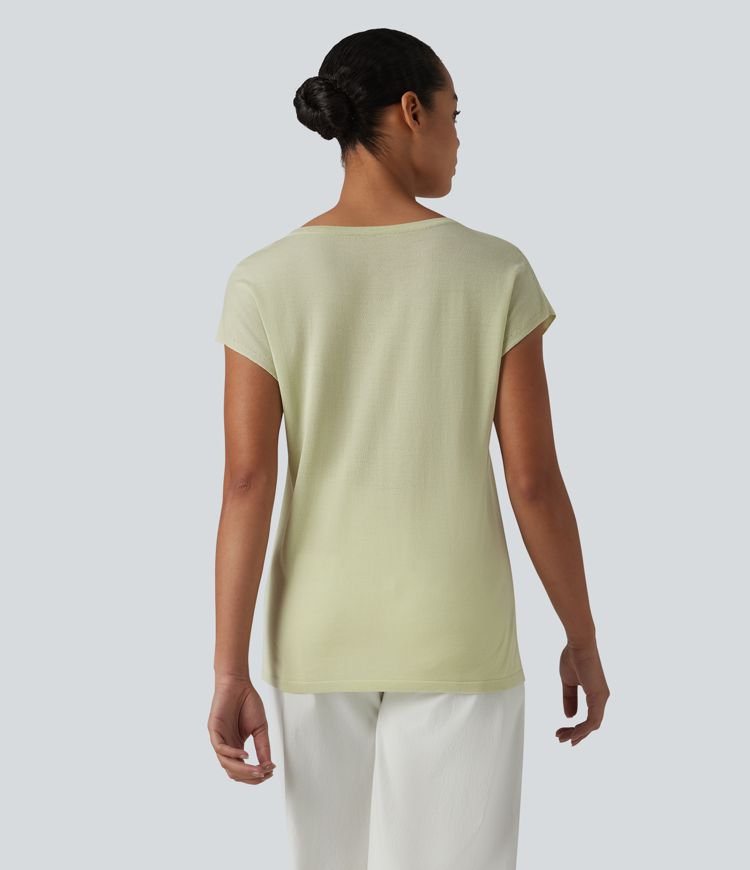 Misty green Jersey de trabajo de cuello en V y manga corta / 2