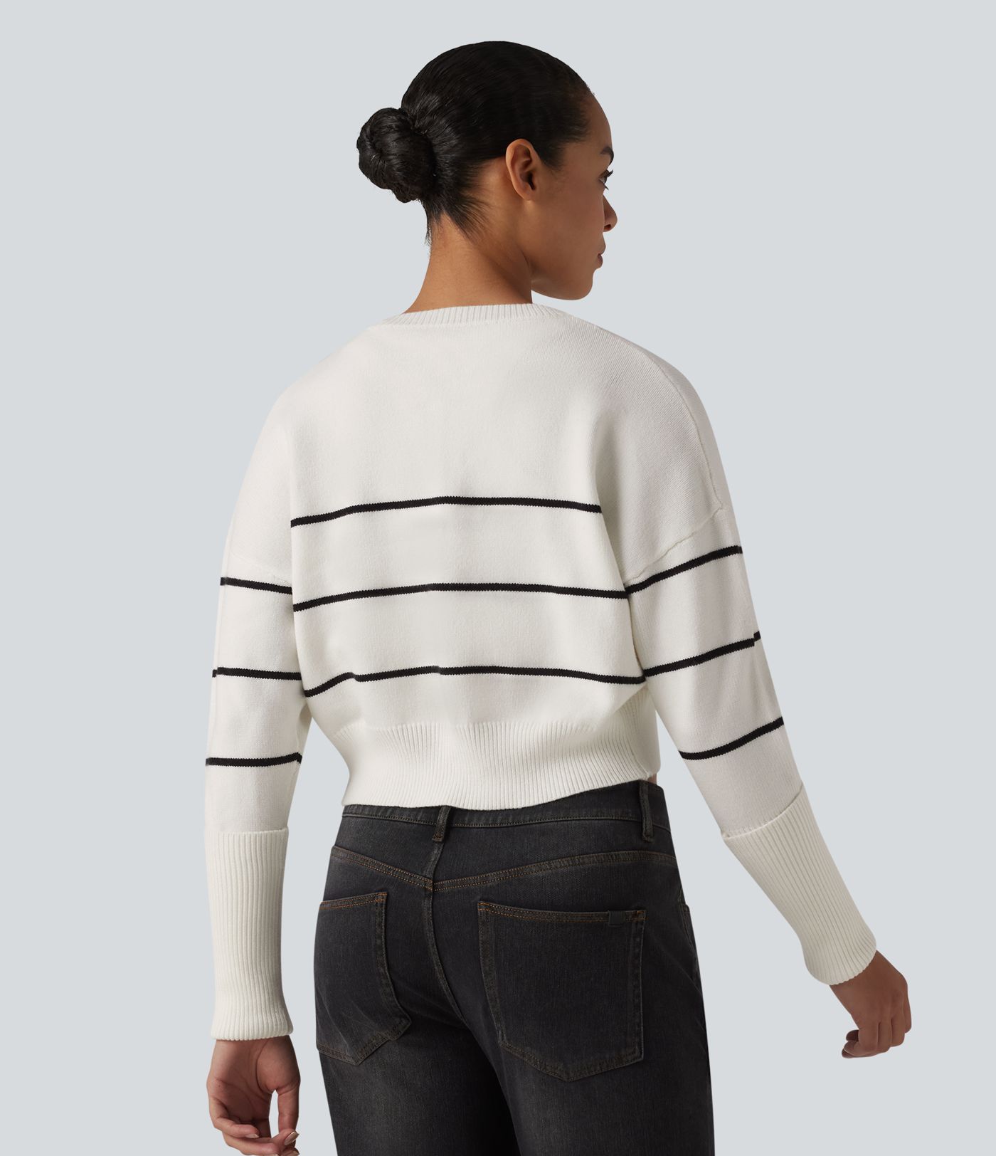 Round Neck Long Sleeve Stripe Casual Cardigan