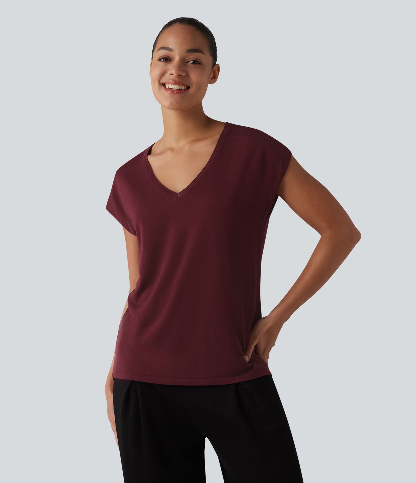 V Neck Short Sleeve Work Sweater