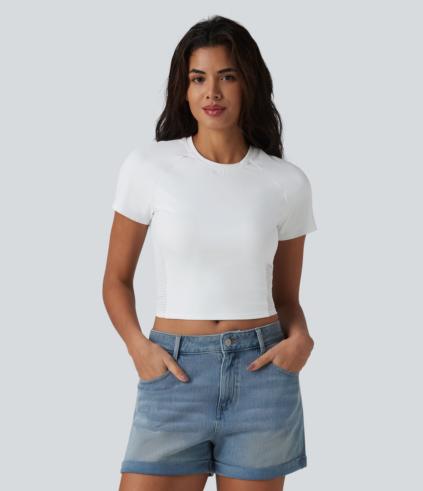 Round Neck Raglan Sleeve Breathable Mesh Casual T-Shirt