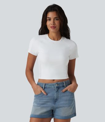 Round Neck Raglan Sleeve Breathable Mesh Casual T-Shirt