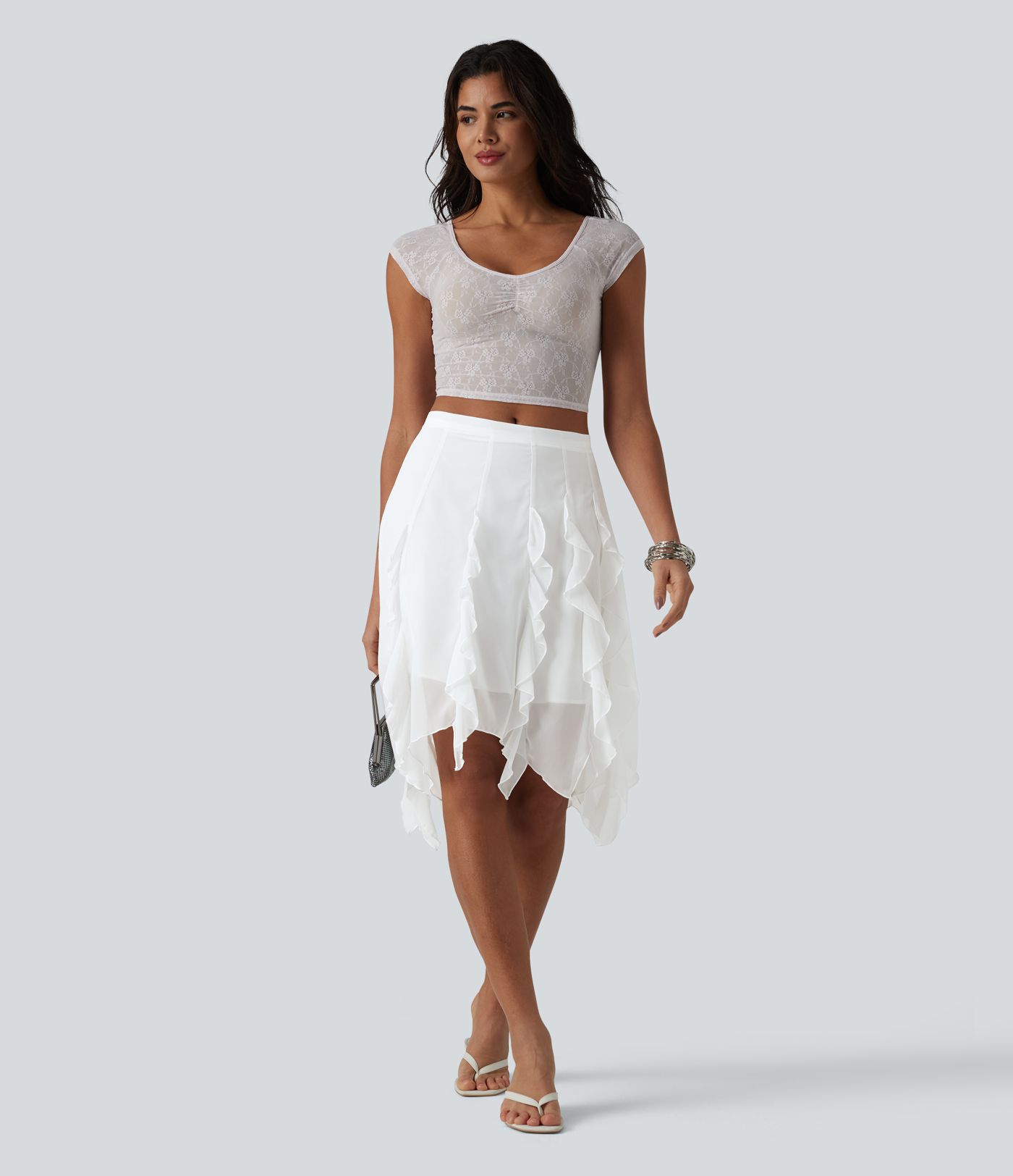 Jupe midi drapée taille mi-haute à ourlet asymétrique