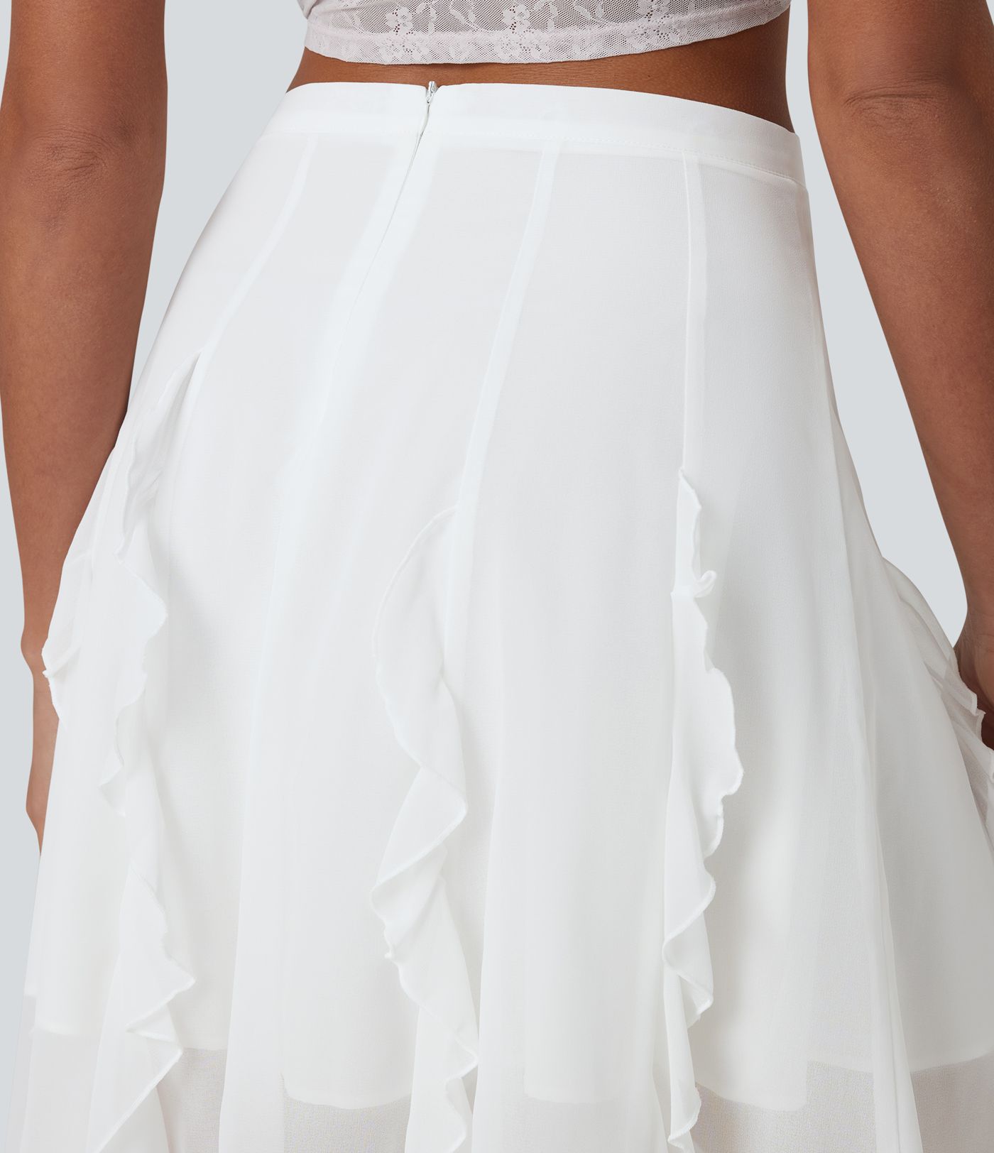 Jupe midi drapée taille mi-haute à ourlet asymétrique