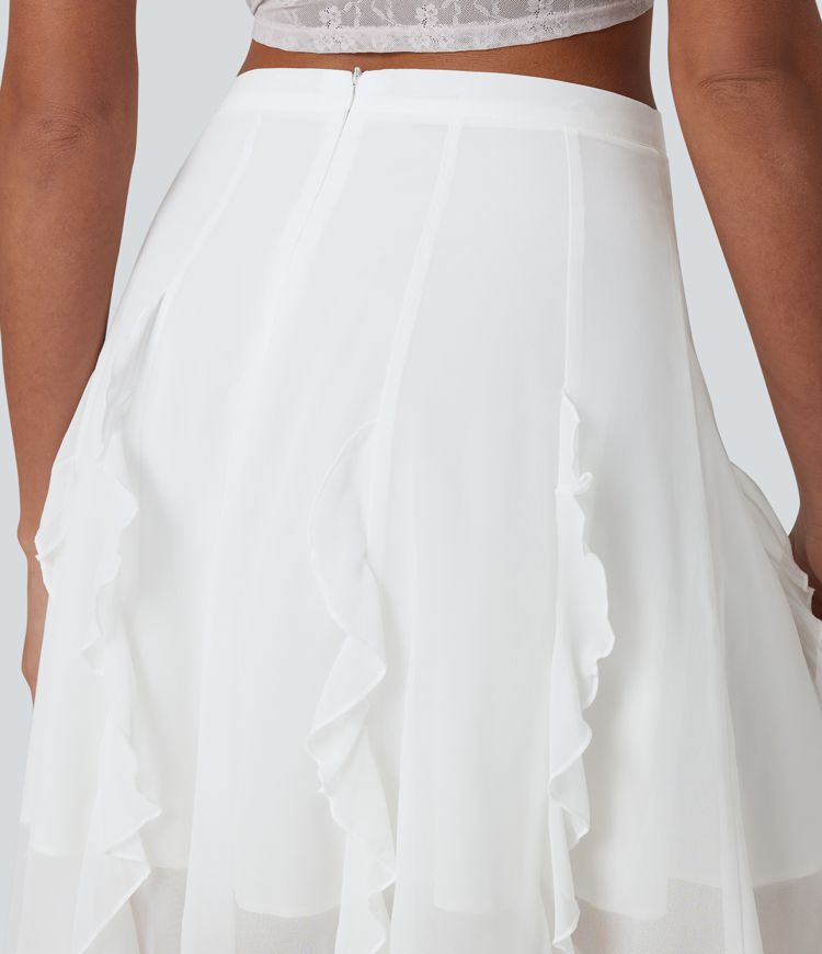 Jupe midi drapée taille mi-haute à ourlet asymétrique