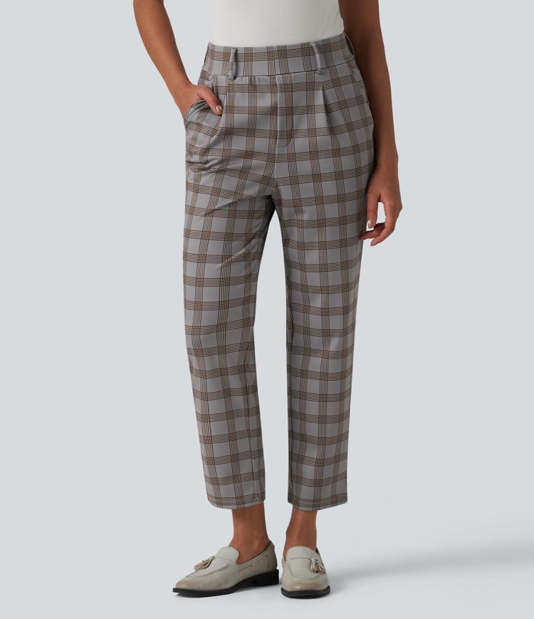 Halara Flex™ High Waisted Plaid Tapered Work Pants with Pockets