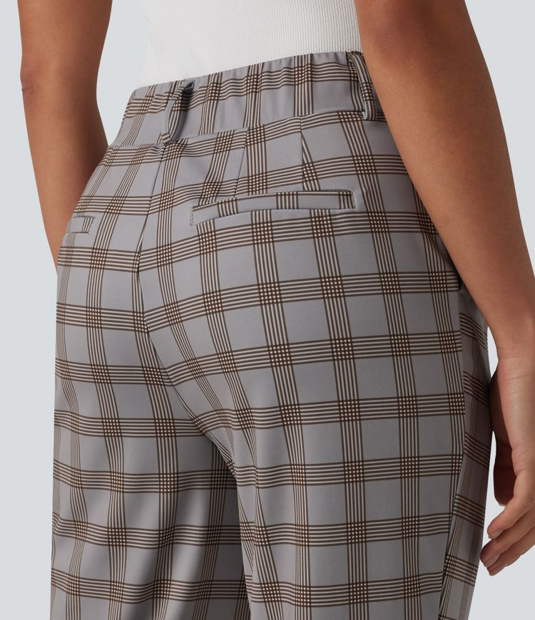 Halara Flex™ High Waisted Plaid Tapered Work Pants with Pockets