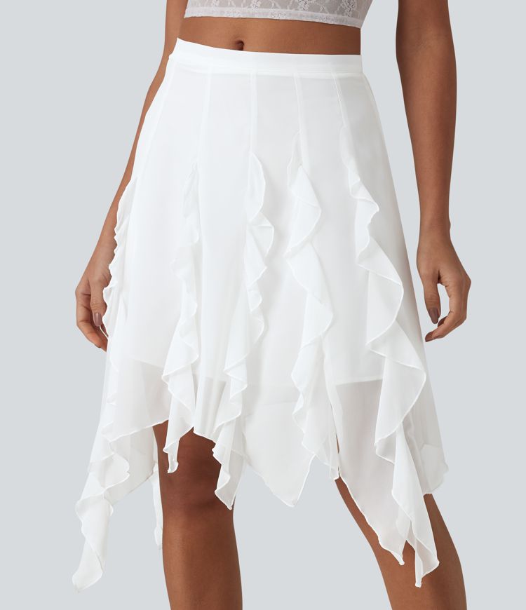 Jupe midi drapée taille mi-haute à ourlet asymétrique