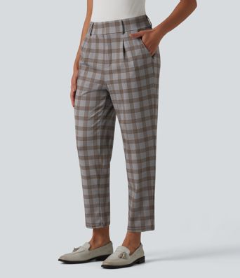 Halara Flex™ High Waisted Plaid Tapered Work Pants with Pockets